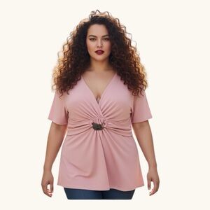 Traditions Soft Pink Surplice Faux Wrap Top Size 2X